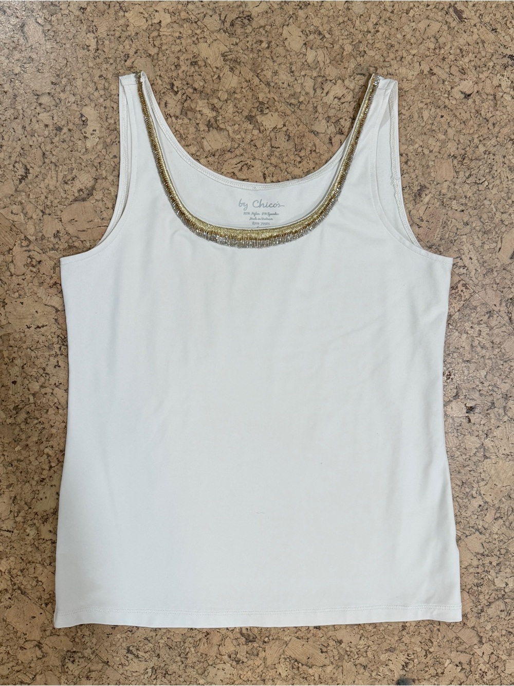 Chico's Cream Tank with Gold Beaded Neckline
